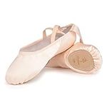 Bezioner Satin Ballet Dance Shoes Split Leather Sole Pink Ballet Slippers Flats with Ribbon Gymnastics Shoes for Girls Women 13.5 UK Child