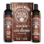 Viking Revolution - Beard Wash & Beard Conditioner Set With Argan & Jojoba Oil - Softens & Strengthens - Beard Shampoo & Conditioner - Sandalwood - 300 ml x 2