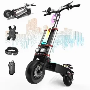 Tumotcy Electric Scooter Adult K8 6000w Dual Motor, Max Speed 50MPH Range 70 Miles, 12 Inch Street Tires Commuter Dual Suspension E-Scooter with Seat and RGB Light