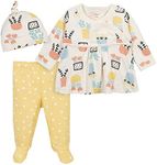 Gerber Grow by Baby Girls Organic 3-Piece Shirt, Footed Pant, and Cap Set, Yellow/Ivory, Newborn