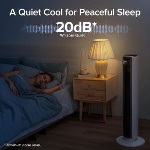 LEVOIT Silent Tower Fan – 20dB, 26ft/s, DC Motor, Remote, 12 Speeds, 90° Oscillation