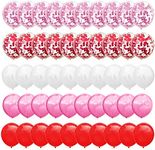 50PCS 12 Inches Latex Balloons Confetti Balloons Set - Red & Pink & White Balloons Helium Balloons for Valentines Day Bridal Shower Wedding Party Decorations Supplies