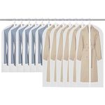 Garment Bags, 12 Pack Set 60 x 100cm / 60 x 120cm Breathable Suit Bag Covers with Zip, PEVA Clothes Cover Bags Coat Garment Bags Waterproof Moth Proof Dress Cover Bags for Wardrobe Storage and Travel