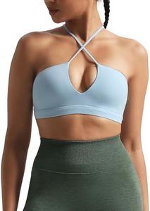 Aoxjox Women's Workout Sports Bras Jamie Deep V Fitness Training Gym Bra Yoga Crop Tank (Airy Blue, Large)