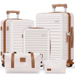 SHOWKOO Suitcase Sets 5 Piece Hard Shell Expandable Lightweight 100% PC Durable Carryon Trolley Travel Luggage Double Spinner Wheels & TSA Lock with Travel Duffels Bag +Toiletry Bag -Beige White