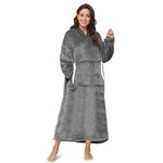 Sendowtek Hoodie Blanket for Women, Oversized Wearable Blanket Loose Style Soft Warm with Giant Pocket Plush Fleece Cosy Pajama Jumper oodie Blanket Fit for Adults Women Men Teens (Grey-3.9ft)