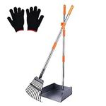 Dog Pooper Scooper，Pooper Scooper For Pet Metal Tray and Rake, Pooper Scooper Long Handle Adjustable Dog Waste Set/Garden Cleaning Kit with Free Gloves