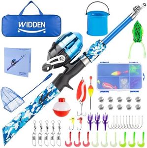 WIDDEN Kids Fishing Pole Full Kits Portable Telescopic Kids Fishing Rod and Reel Combos with Tackle Box, Travel Bag for Girls, Boys, Youth, Blue