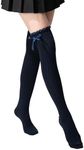 TOCONFFON Women's Girls Thigh High Stockings Over the Knee Socks with Satin Bows(Navy,One Size)