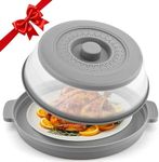 Microwave Covers for Food with Anti-Scald Base Mat,Kitchen Gadgets Large Plastic & Silicone Vented Avoid Scalding Collapsible Guard Lid, Plate Holder & Kitchen Colander for Meal Prep