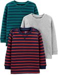 Simple Joys by Carter's Boys' 3-Pack Thermal Long Sleeve Shirts, Grey Heather/Navy Stripe/Teal Green, 3