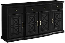 Walker Edison Modern Wood Glass-Buffet-Sideboard Living Entryway Serving Storage Cabinet Doors-Dining Room Console, 60 Inch, Black (AZU60LANFWBL)