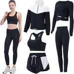 Inmarces Workout Sets for Women 5 PCS Yoga Outfits Activewear Tracksuit Sets, Black01, Small