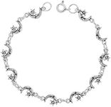 Dainty Sterling Silver Moon & Star Bracelet for Women 1/4 wide 7.5 inch long