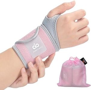 INDEEMAX 2 Pack Copper Wrist Brace Support for Carpal Tunnel, Pain Relief, Arthritis, Tendonitis, Adjustable Wrist Braces Compression Wraps Both Hands, Fit for Men and Women (Pink-New, One Size)