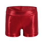 Girls Shorts for Dance Gymnastics Leotards Athletic Shorts Sparkle Glitter Shiny Sports Fitness Hot Pants Red