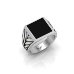 Vitra jewellery Natural Black Onyx Gemstone Ring, Square Balerion Ring Pure silver 925 silver for Men/Boys (IND15-16)