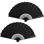 Jc.upin Hand Fan Folding,Fabric Hand Fan,2 Pcs Black Folding Fan,Chines/Spanish Handheld Fans for Dancing Cosplay Props Wedding Party Home Decorations Birthday Gifts (Black-2Pcs)