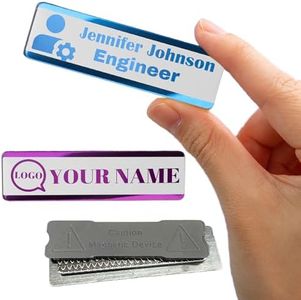 XRLSG Personalized Engraved Magnetic Name Badge Custom Engraved Name Badge with Pin Metal Id Tags for Uniforms Clear Logo for Business Doctor Teacher Silver