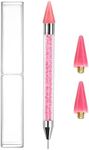 Erinde Dual Ended Wax Rhinestone Picker Tool, Acrylic Handle Wax Pencil for Rhinestones, Dual-Ended Diamond Painting Dotting Pen DIY Nail Art Tool with 2 Extra Wax Tips,Pink