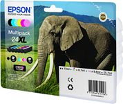 Epson 24XL Elephant High Yield Genuine Multipack, 6-colours Claria Photo HD Ink Cartridges, Black/Yellow/Magenta/Cyan, XL High Capacity