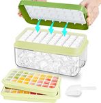 Ice Cube Tray with Lid and Bin, 64 pcs Ice Tray Kit with Ice Scoop, Ice Cube Pop Out Tray, Ice Cube Trays for Freezer, Ice Cube Molds, BPA Free, Easy Release Stackble Spill-Resistant ZZWILLB (Green)