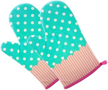 GreenFist Set of Two Oven Mitts | Heat Resistant Cotton Kitchen Pot Holder | Oven Glove | Kitchen Mitts (Dotted Blue)