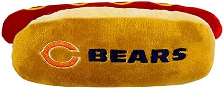 Pets First NFL Chicago Bears HOT Dog Plush Dog & CAT Squeak Toy - Cutest HOT-Dog Snack Plush Toy for Dogs & Cats with Inner Squeaker & Beautiful Football Team Name/Logo 8 x 5 x 3 Inches