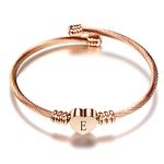 Luluadorn Rose Gold Heart E Letter Bracelets Engraved Initial Charms Cuff Bracelet Stainless Steel Expandable for Mom Sister Personalized Gifts