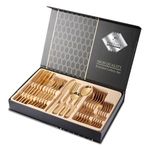 Artek 24-Piece Gold Stainless Steel Flatware Cutlery Set for 6 | with Spoons, Forks, Knives & Teaspoons | Classy Gift Box for Weddings, Anniversaries, Dining Table & Home Kitchen