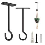 Ceiling Hooks for Hanging Plants 2 Pack - Square Wall Mount Plant Hanger Indoor Hanging Hooks Metal Plant Bracket Iron Lanterns Hangers for Wind Chimes, Planters(White) (5 Inch Black 2 Pack)