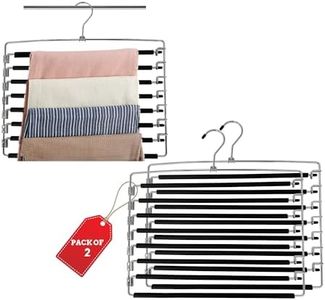 USTECH Metal Hanger 8 Tier Swing Arm | Space Saving Clothing Hangers with Foam Padding, Removable Arms, Alloy Steel Construction for Durability | Hook with Capped Ends for Added Safety | 2 Pack