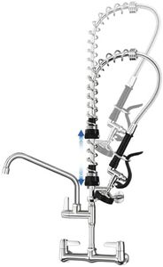 Height Adjustable Commercial Sink Faucet: BESTJEEF (25-32 inch) 8 inch Center Wall Mount Industrial Kitchen Faucet with Pre Rinse Sprayer - Ideal for Restaurants Cafes Bakery Canteens Cafeterias