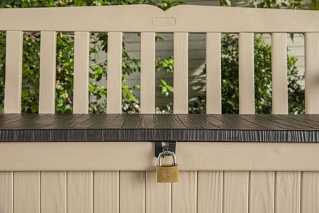 Keter Eden 265L Outdoor Storage Bench – Beige/Brown, All-Weather Garden Box