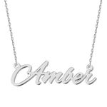 UMAGICBOX Personalized Silver Name Necklace Amber - Customizable Engraved Stainless Steel Pendant for Women - Unique Gift for Birthdays, Anniversaries, Graduations, and Valentine's Day