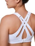 Yvette Sports Bras for Women, Adjustable Criss-Cross Back High Impact for Running, White, XL