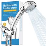 JONKEAN High Pressure Shower Head with Hose and On Off Switch, Water Saving Handheld RV Shower Head with 3 Spray Settings, Detachable Shower Heads with Hose and Angle-Adjustable Bracket (Chrome)