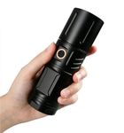 Luteti Super Bright Flashlights Rechargeable, Powerful High Lumens 10000 Lumens Zoomable Hand Torch Light Waterproof 5 Modes Batteries Included Best for Outdoor Camping