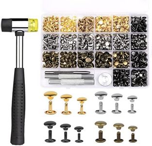 TLKKUE 240 Sets Rivets for Leather 3 Sizes Double Cap Rivets Tubular 4 Colors Leather Rivets with Rubber Hammer Fixing Tool Kit 4 Pieces for DIY Leather Craft Clothes Shoes Decoration and Repair