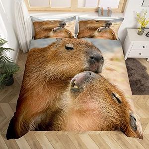 Kawaii Capybara - Set di biancheria da letto per bambini, super king size, per ragazzi, ragazze, divertenti animali da zoo e animali da compagnia, 2 federe, decorazione rustica per camera da letto