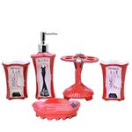 LUANT 5 Piece Bathroom Accessories Set, Collection Bath Set Features Soap Dispenser, Toothbrush Holder, Tumbler, Soap Dish (RED)
