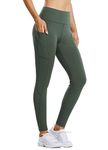 BALEAF Women's Fleece Lined Water Resistant Legging High Waisted Thermal Winter Hiking Running Pants Pockets Army Green Medium