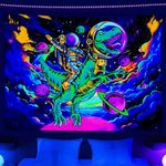 Sanzugh Funny Space Blacklight Tapestry UV Reactive Poster, Astronaut Dinosaur Universe Black Light Decor for Men Guys Room Bedroom Cool Small Psychedelic Glow in the Dark Tapestries Wall Hanging