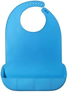 Adjustable Waterproof Silicone Adult Bibs with Crumb Catcher for Elderly Eating (Blue, Medium)