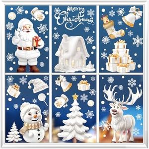 LdawyDE Adesivi Natalizi per Finestre, 9 fogli di Vetrofanie Natalizie, Natalizie per Finestre Rimovibile PVC Vetrofanie Natale Babbo,Fiocchi di Neve,Renne,Campane Invernali Vetrofania Natale