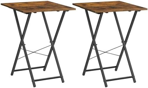 HOOBRO Folding TV Tray Tables, Set of 2 Wooden TV Trays, Portable Sofa Side Tables, Industrial Snack Table End Tables for Small Spaces, Easy to Install and Fold, Rustic Brown and Black BF127BZP201