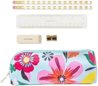 kate spade new york Pen and Pencil Case with Supplies for Adults, Zip Pouch Includes 2 Pencils, Sharpener, Eraser, and Ruler (Safari Floral)