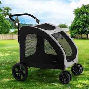 i.Pet Pet Stroller, Dual Capacity Cat Dog Carrier Backpack Travel Strollers Pram Seat Trolley Outdoors Transport Carriers, Folding with 4 Wheels Lockable Water Resistance Black White
