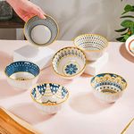 Nestasia Ceramic Bowl Set of 6 | Microwave & Dishwasher Safe | Different Patterns with Textured Exterior | Ideal for Snacks, Soup, Rice, Dal, Curries, Sabji (280ml) | Diwali Gift for Friends & Family