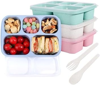 Snack Containers, 4 Pack Lunch Box, Snack Box Containers Reusable for Kids and Adults, 5 Compartment Meal Prep Food Storage Containers for School, Work, Travel(Wheat)